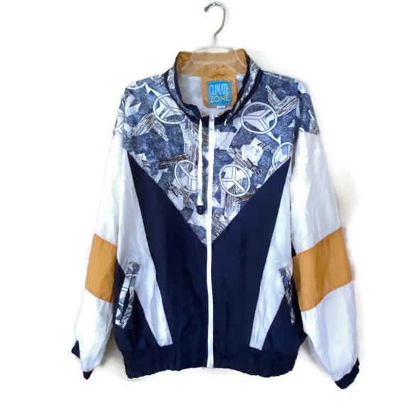 Vintage Lightweight Climate Zone Front Zip Retro Peace Sign Windbreaker Size 18 - Picture 4 of 14
